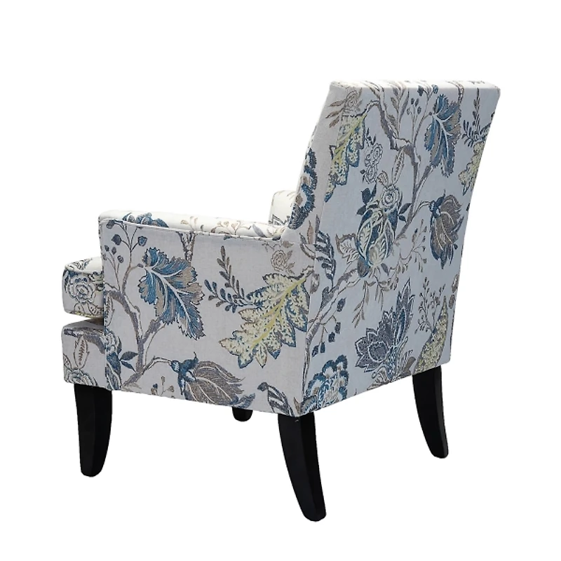 Blue and Yellow Floral Upholstered Accent Chair