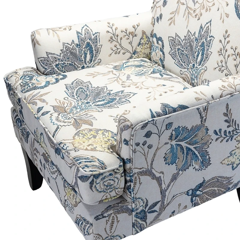 Blue and Yellow Floral Upholstered Accent Chair
