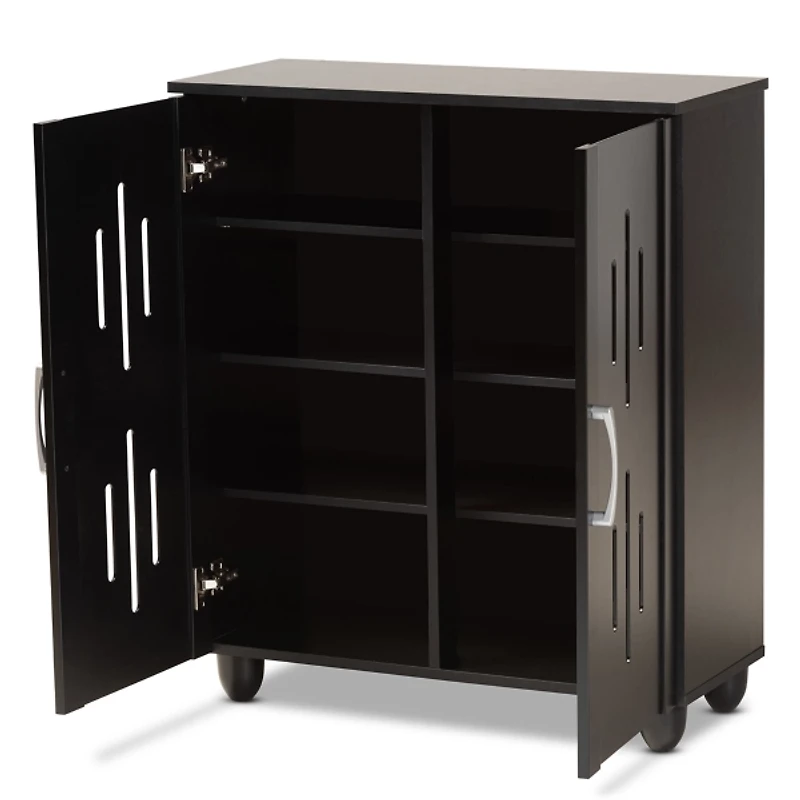 Black Wood Cut-Out Shoe Storage Cabinet