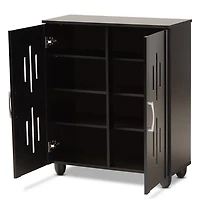 Black Wood Cut-Out Shoe Storage Cabinet