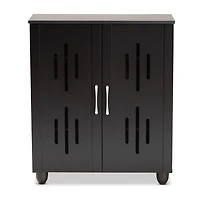 Black Wood Cut-Out Shoe Storage Cabinet