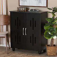 Black Wood Cut-Out Shoe Storage Cabinet