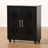 Black Wood Cut-Out Shoe Storage Cabinet