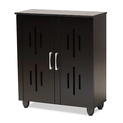Black Wood Cut-Out Shoe Storage Cabinet