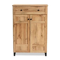 Oak 2-Door Grid Shoe Storage Cabinet