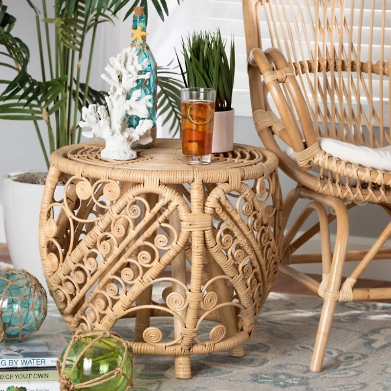 Natural Rattan Open Woven Accent Table