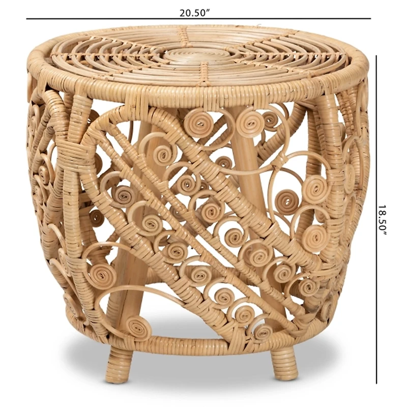Natural Rattan Open Woven Accent Table