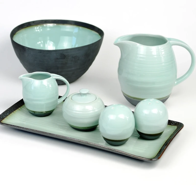 Seafoam and Onyx Serving Pitcher