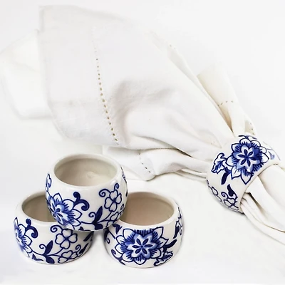 Pip Vintage Blue Floral Napkin Rings, Set of 4