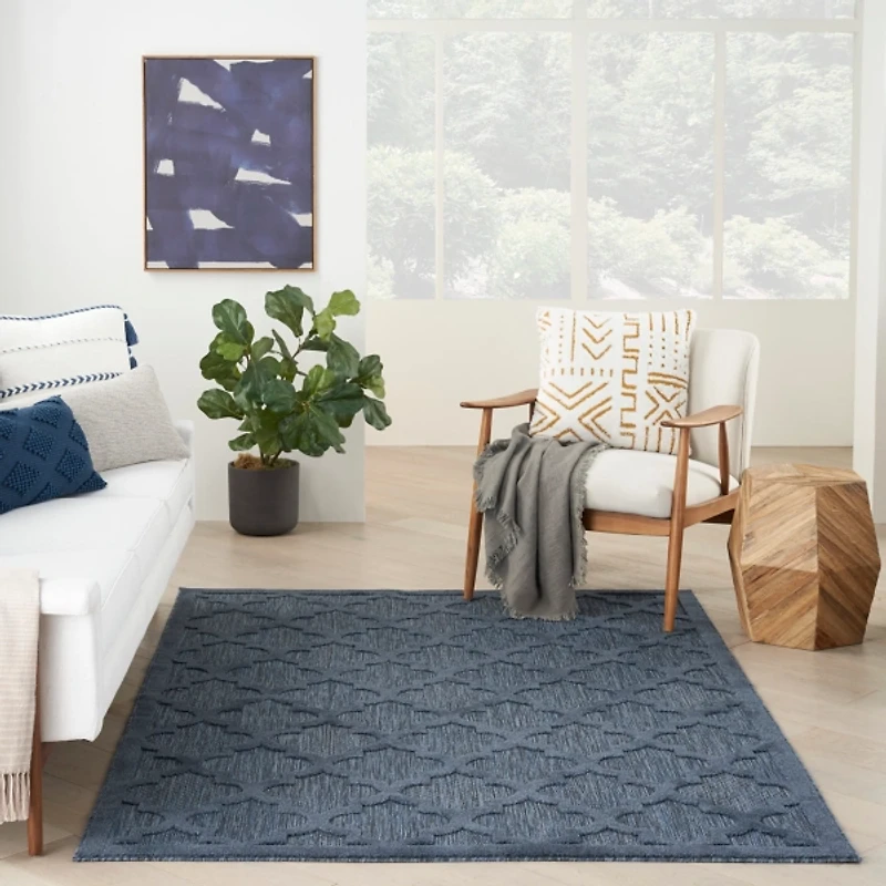 Deep Navy Trellis Outdoor Area Rug, 4x6