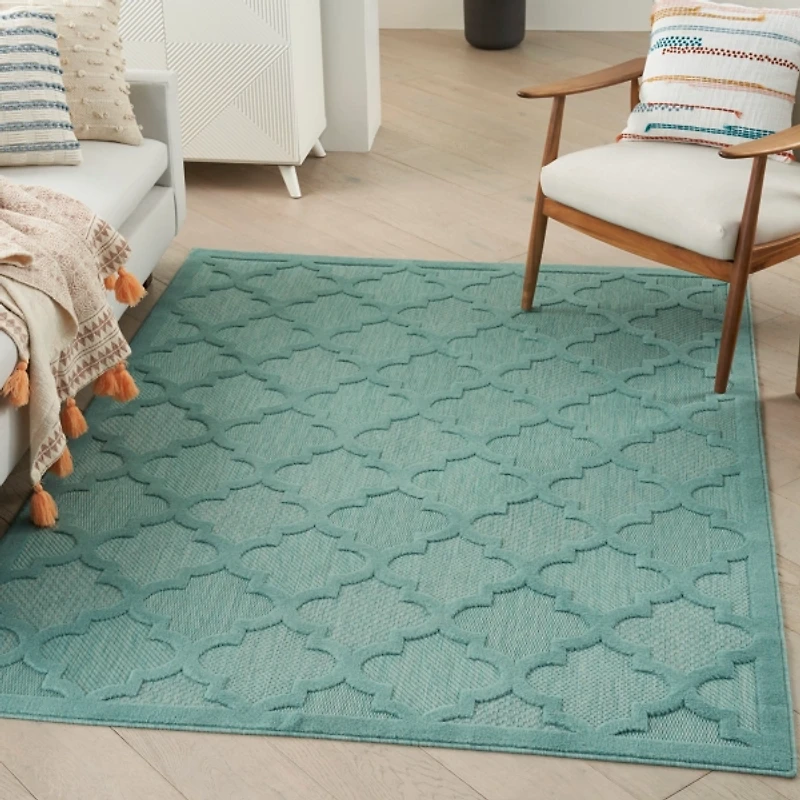 Aqua Trellis Indoor/Outdoor Area Rug, 6x9