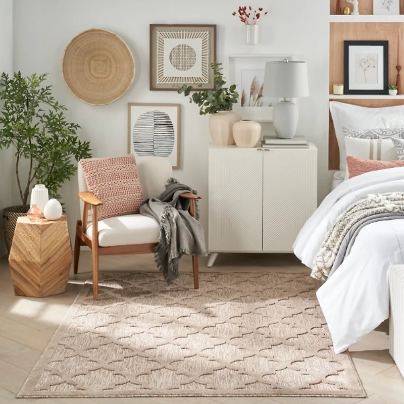 Beige Trellis Indoor/Outdoor Area Rug, 6x9