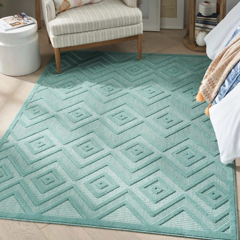 Aqua Flatweave Diamond Outdoor Area Rug