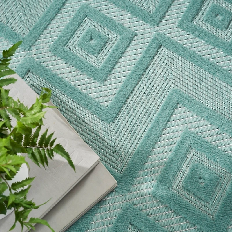 Aqua Flatweave Diamond Outdoor Area Rug