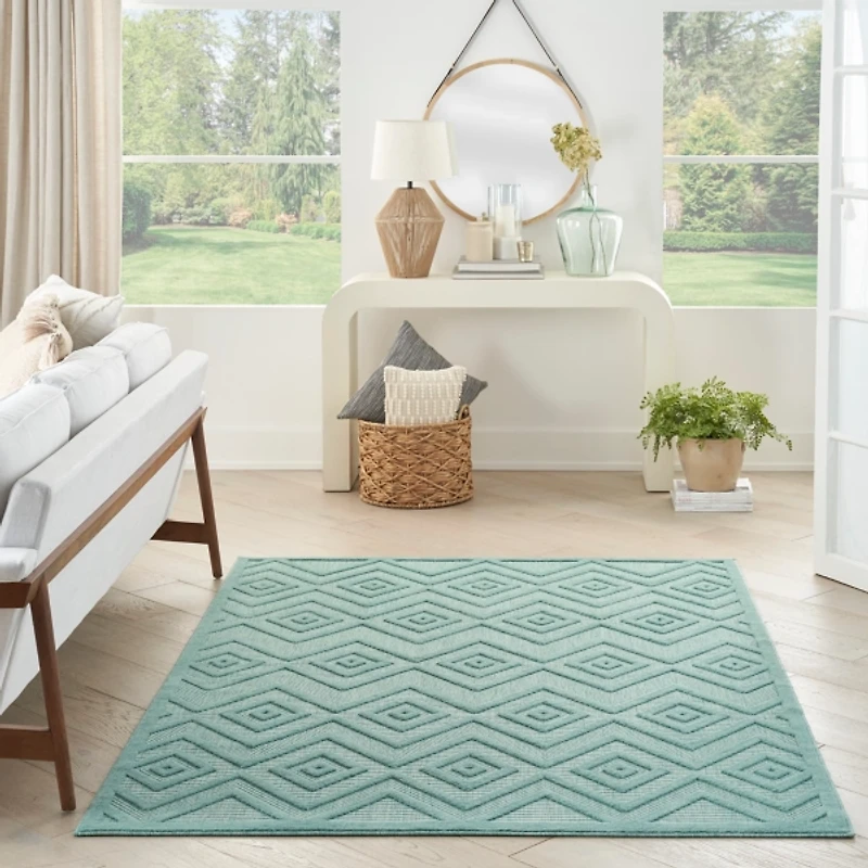 Aqua Flatweave Diamond Outdoor Area Rug