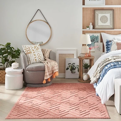 Bright Coral Diamond Outdoor Area Rug, 6x9