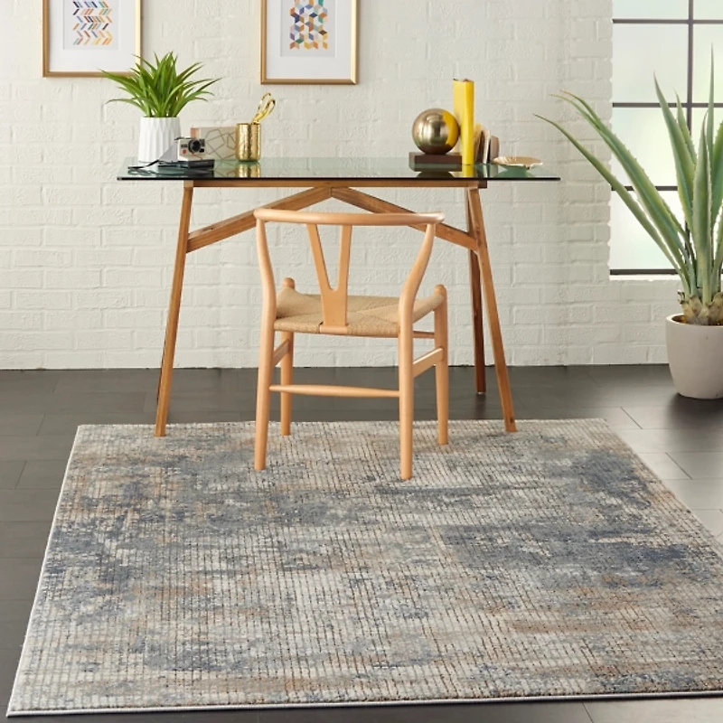 Blue and Beige Tally Textured Area Rug, 5x7