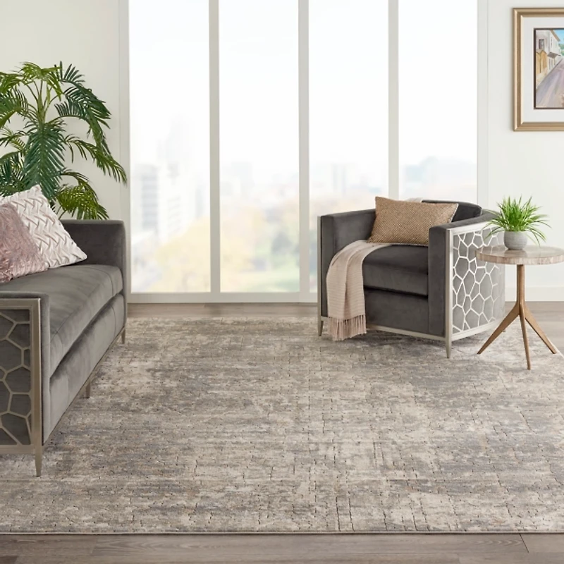 Gray and Beige Tally Textured Area Rug, 7x9
