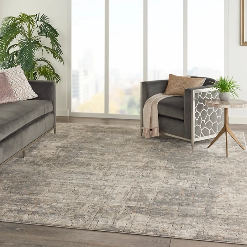 Gray and Beige Tally Textured Area Rug, 7x9