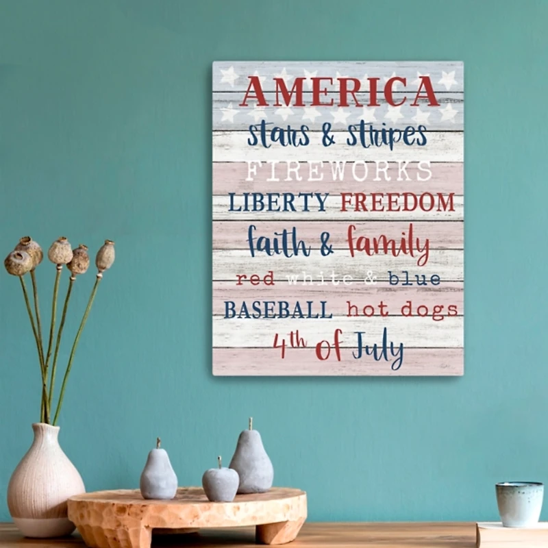 America Stars & Stripes Canvas Wall Plaque