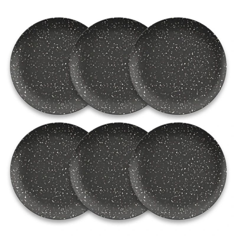Black Faye Melamine Dinner Plates, Set of 6