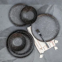 Black Faye Melamine Dinner Plates, Set of 6