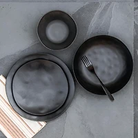 Black Melamine Santal Dinner Bowls, Set of 6