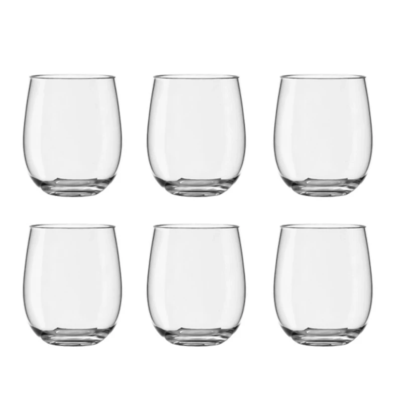 Clear Acrylic Stemless Wine Glasses, Set of 6