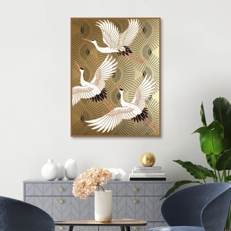Traditional Cranes Framed Canvas Art Print