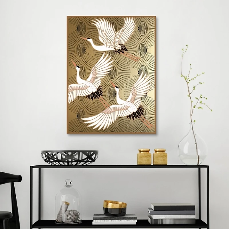 Traditional Cranes Framed Canvas Art Print