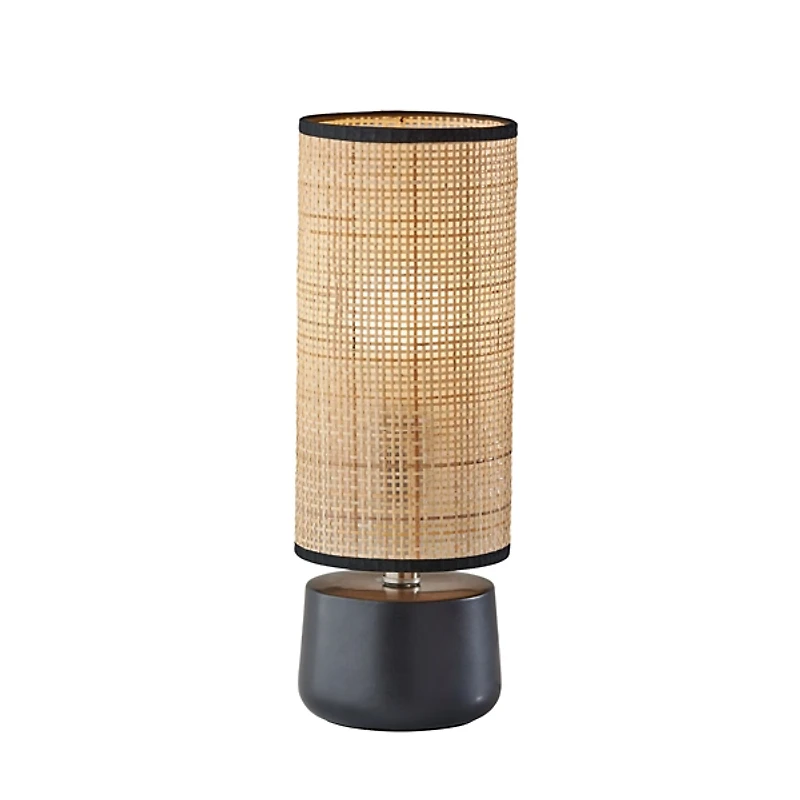 Rattan Cylinder Shade Black Base Table Lamp
