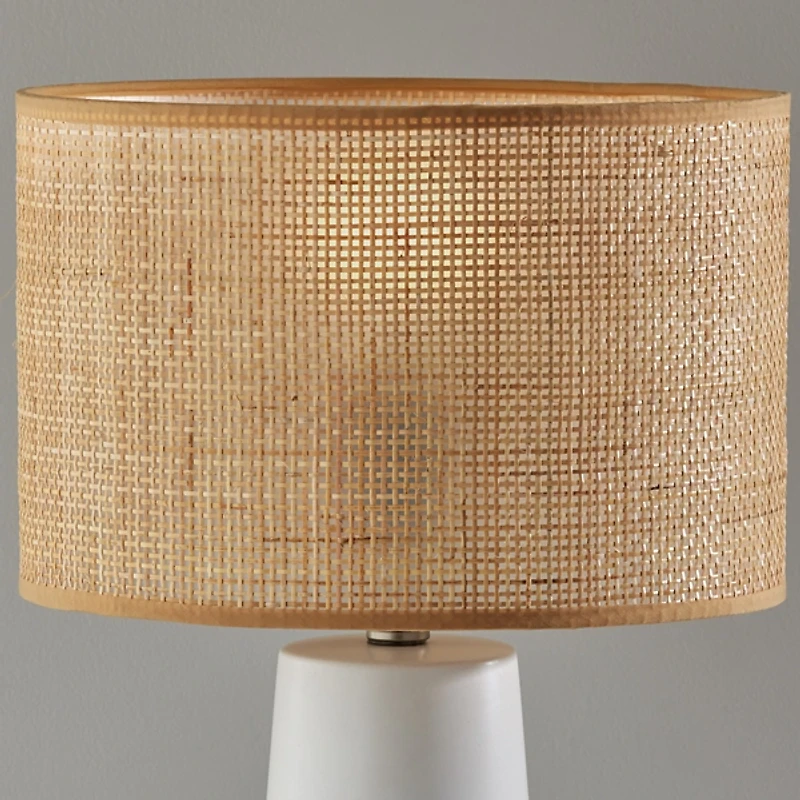 Rattan Shade White Base Table Lamp