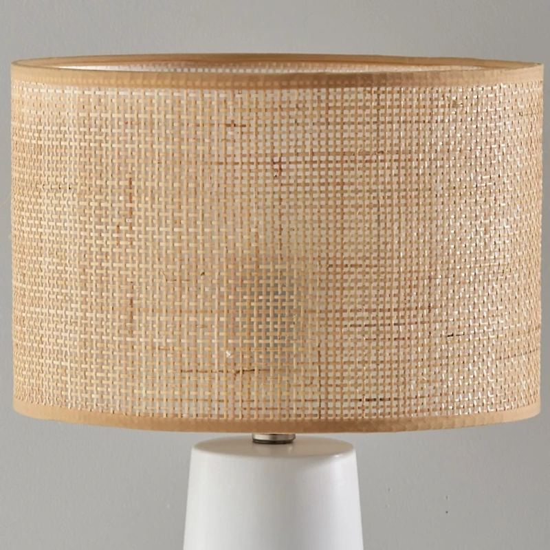 Rattan Shade White Base Table Lamp