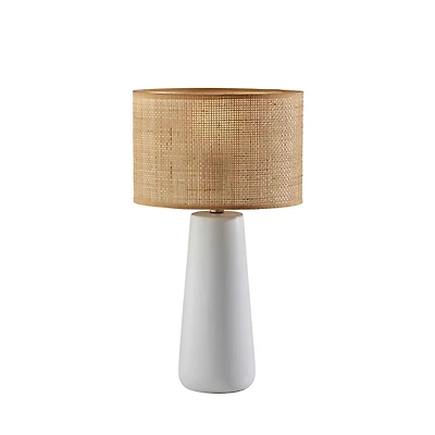 Rattan Shade White Base Table Lamp