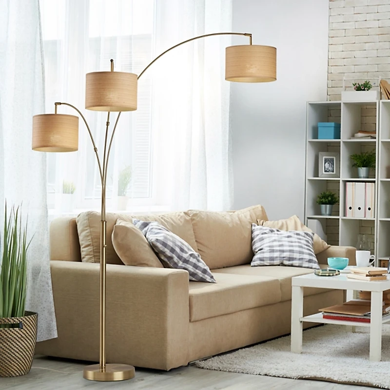 Gold Metal 3-Arm Arched Floor Lamp