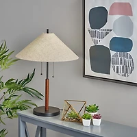 Walnut Wood Flare Two-Bulb Table Lamp