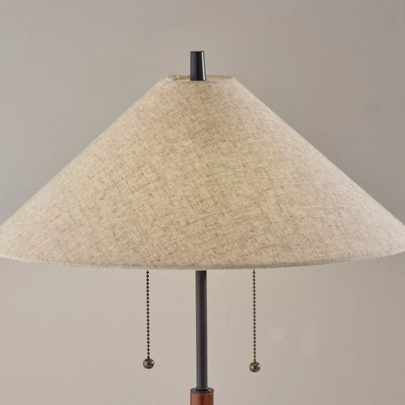 Walnut Wood Flare Two-Bulb Table Lamp