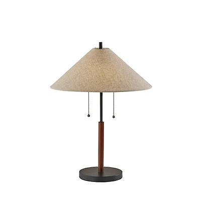 Walnut Wood Flare Two-Bulb Table Lamp