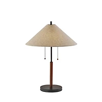 Walnut Wood Flare Two-Bulb Table Lamp