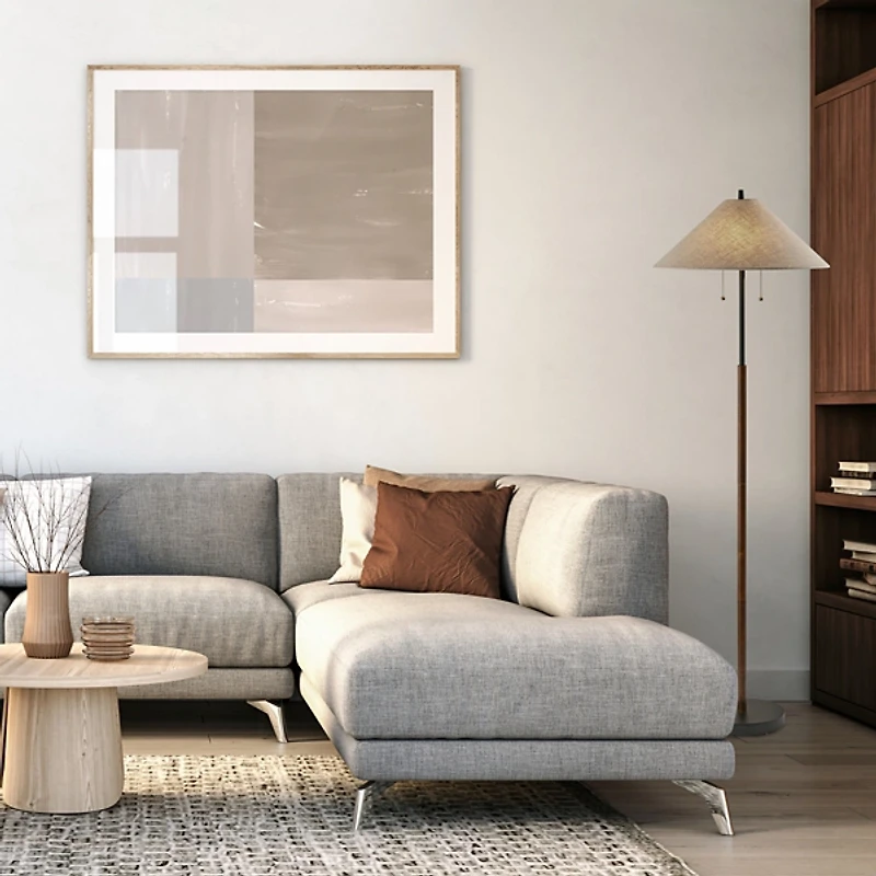 Black Metal Walnut Flare Pulls Floor Lamp