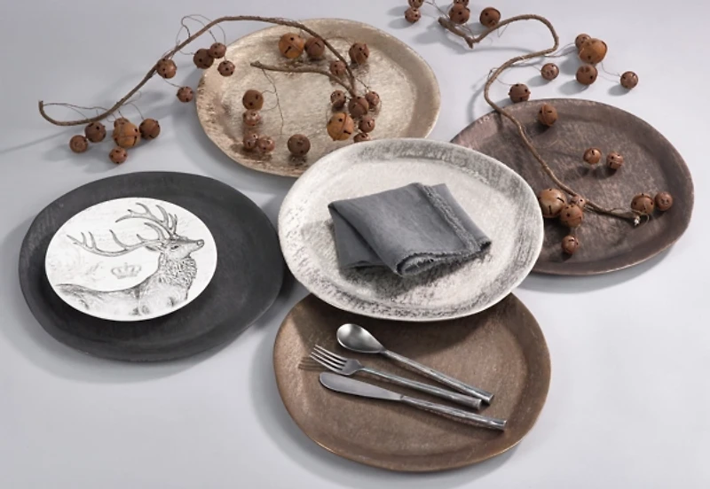 Brushed Charcoal Metal Charger Plates, Set of 4