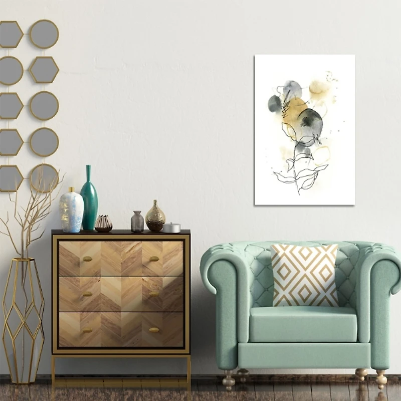 Mustard Yellow and Gray Abstract Canvas Art Print