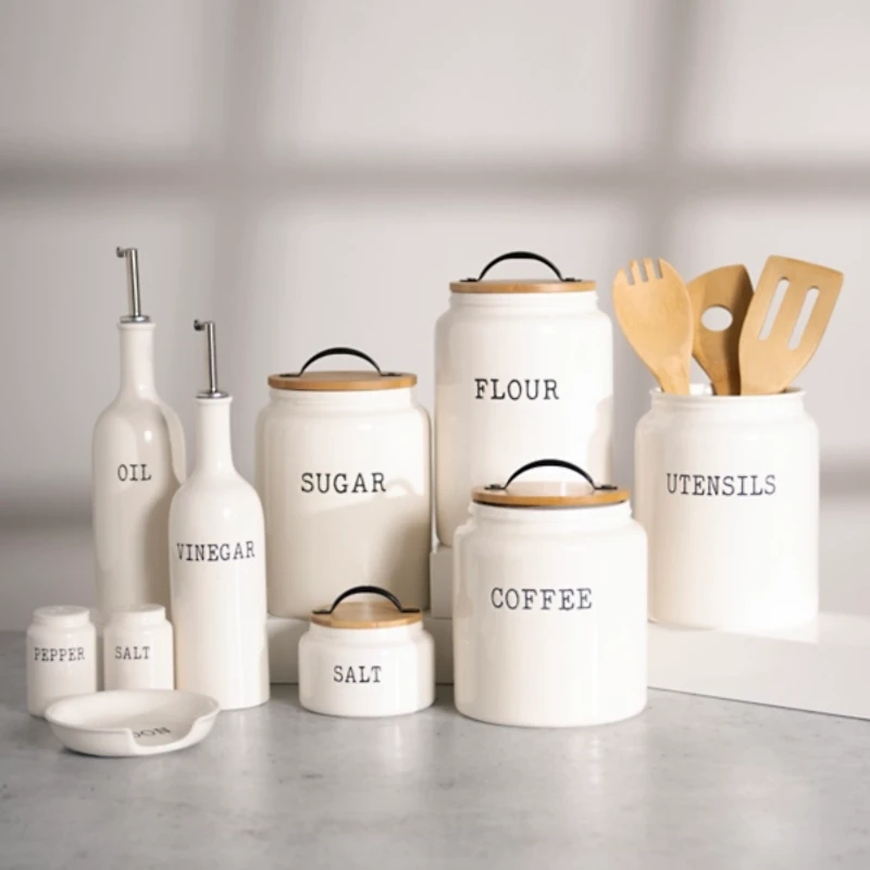 White Debossed Utensil Crock