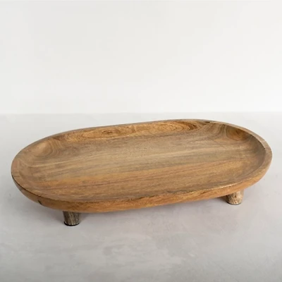 Oval Mango Wood Footed Serving Platter