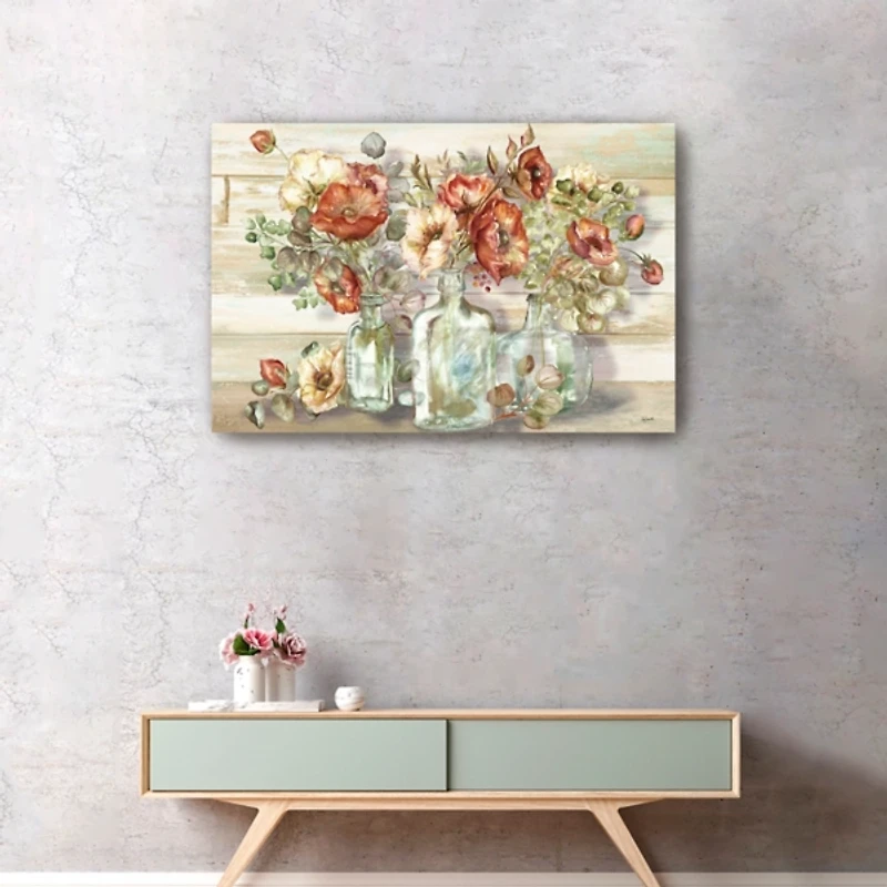 Poppies and Eucalyptus Canvas Wall Art