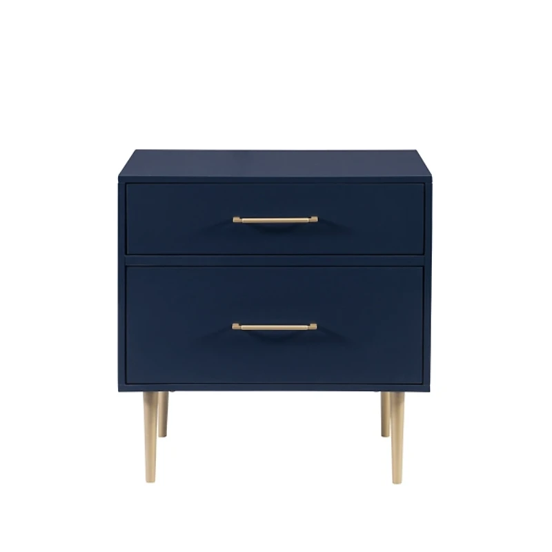 Blue 2-Drawer Nightstand with Gold Hardware