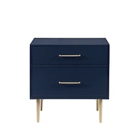 Blue 2-Drawer Nightstand with Gold Hardware