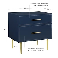 Blue 2-Drawer Nightstand with Gold Hardware