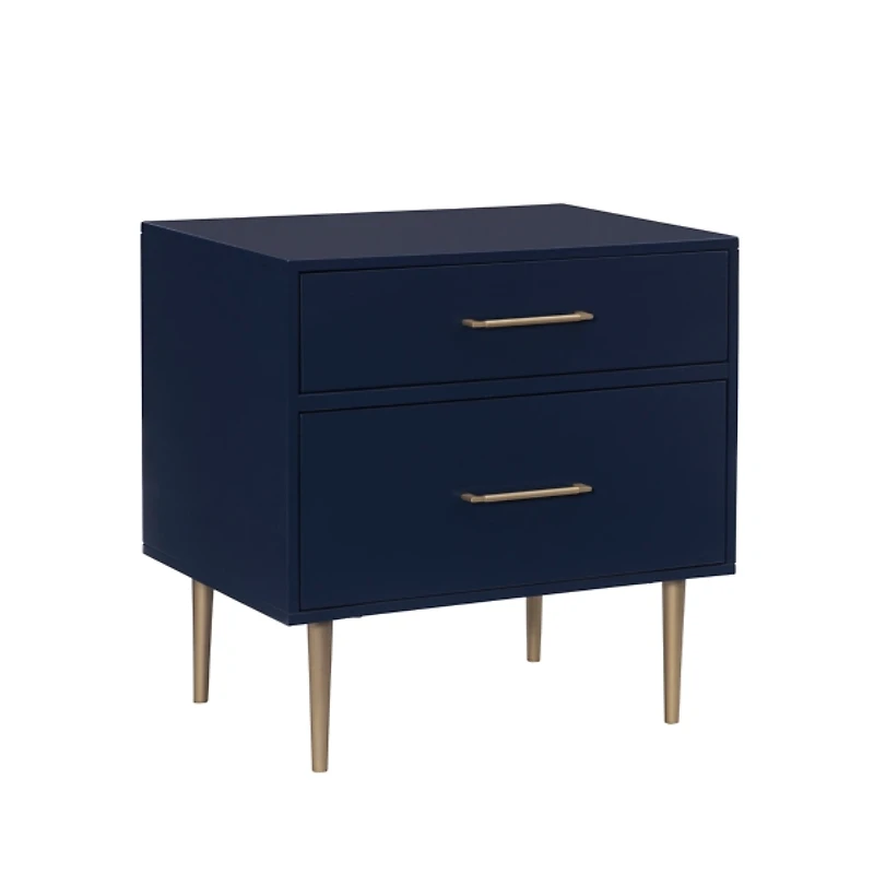 Blue 2-Drawer Nightstand with Gold Hardware