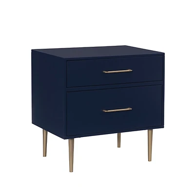 Blue 2-Drawer Nightstand with Gold Hardware